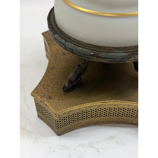1960s Vintage Painted Satin Glass Table Lamp With Gilded Floral Accents For Sale - Image 5 of 9