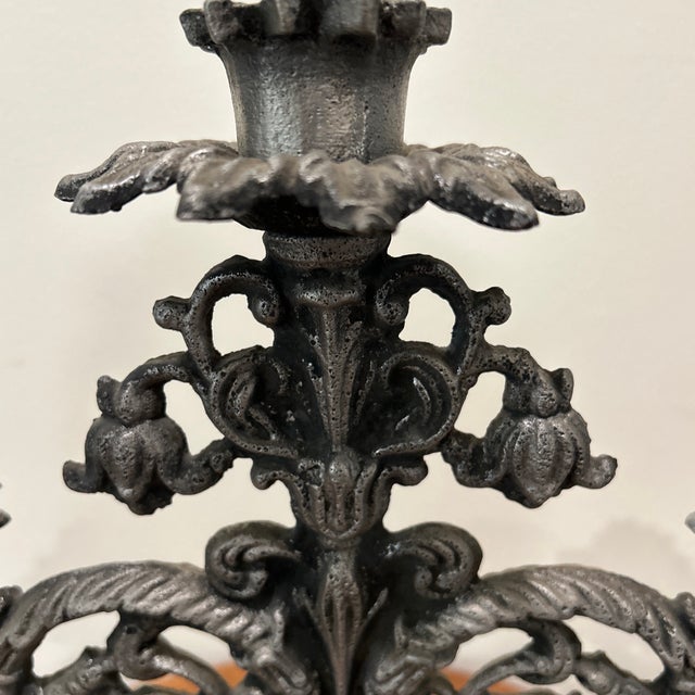 Gothic Vintage Art Nouveau Triple French Gothic Candelabra Candle Holder For Sale - Image 3 of 12