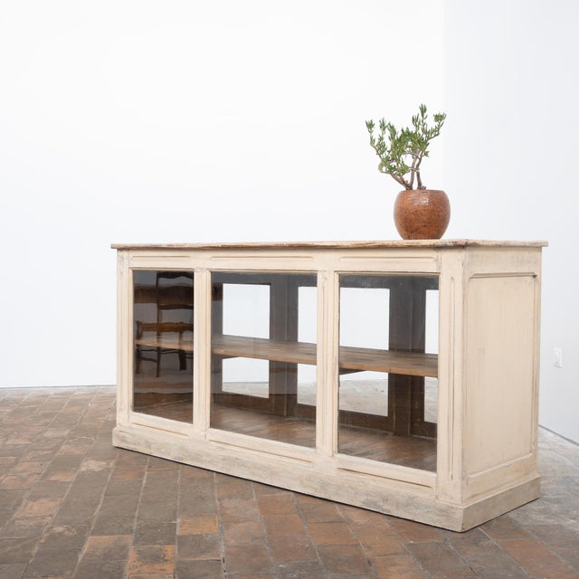 Beige Antique Painted Wooden Display Counter, 1920 For Sale - Image 8 of 16