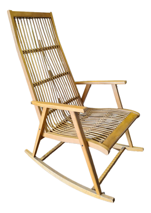 Vintage Scandinavian Rocking Chair with Bamboo Weave, 1960s