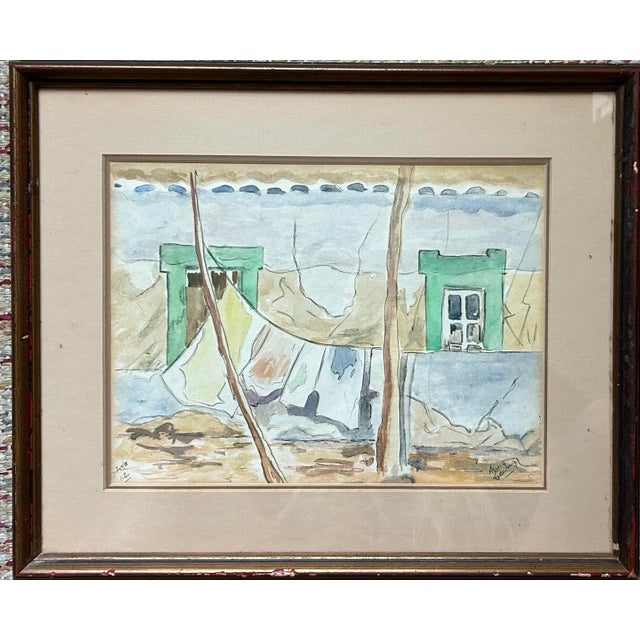 Spanish Vintage Spanish Style Architectural Watercolor in Gold Frame For Sale - Image 3 of 7