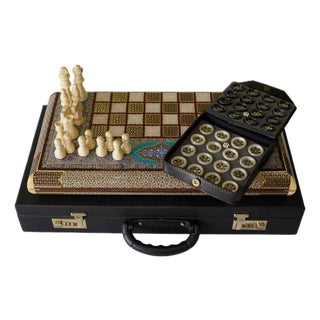 Khatam Marquetry and Tazhib Chess & Backgammon Set, Turquoise, One-of-One For Sale