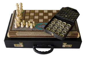 Khatam Marquetry and Tazhib Chess & Backgammon Set, Turquoise, One-of-One