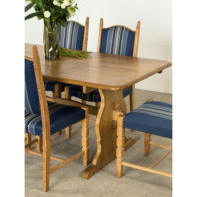 Danish Oak Extension Trestle Dining Table in the manner of Henning Kjærnulf For Sale - Image 9 of 14