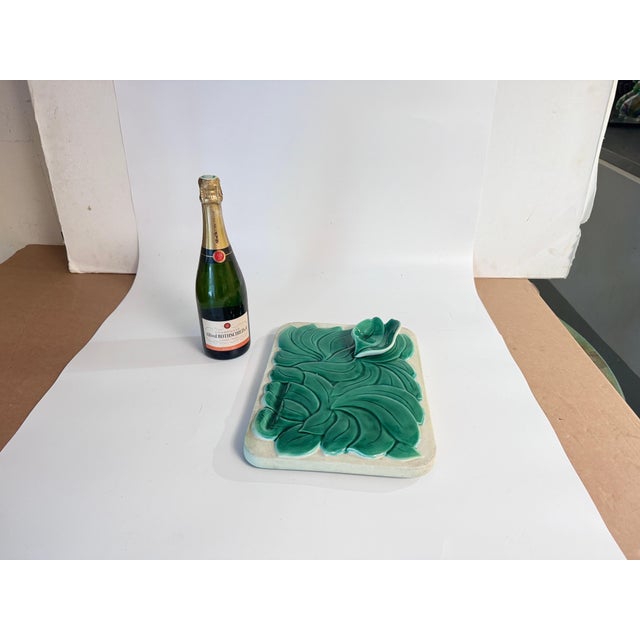 Cheese or Serving Tray in Ceramic France 1970s Green Color
