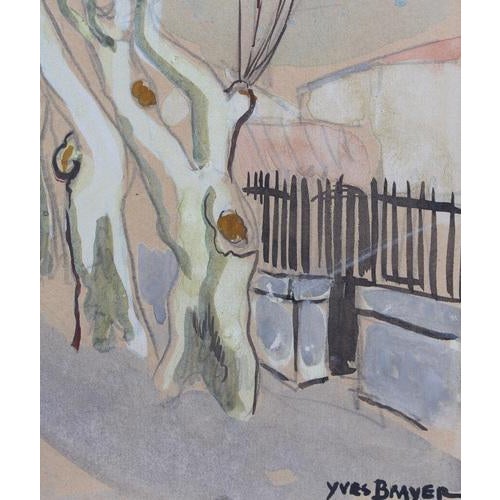Yves Brayer, Row of Plane Trees In Winter, Maussane-les-Alpilles, 20th Century, Mixed Media on Paper, Framed For Sale - Image 14 of 17