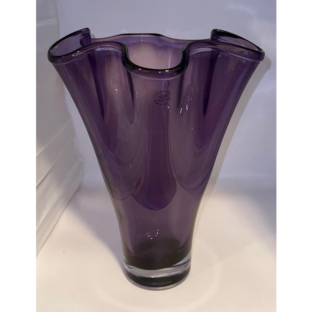 Vintage Amethyst Colored Lenox ruffle vase, hand‑crafted in Poland from lead‑free crystal. Styled similar to Murano...
