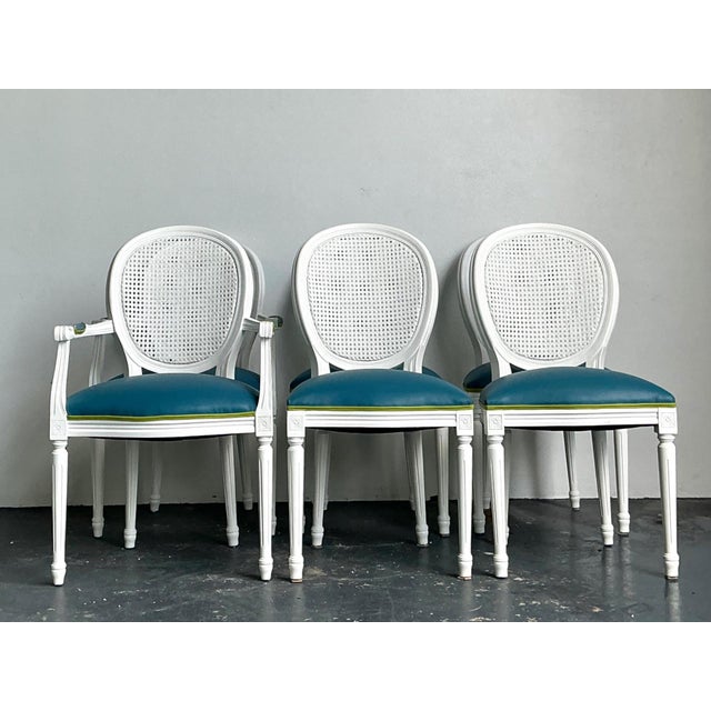 Mid-Century Modern Vintage Medallion Back Cane Dining Chairs - Set of Six For Sale - Image 3 of 10