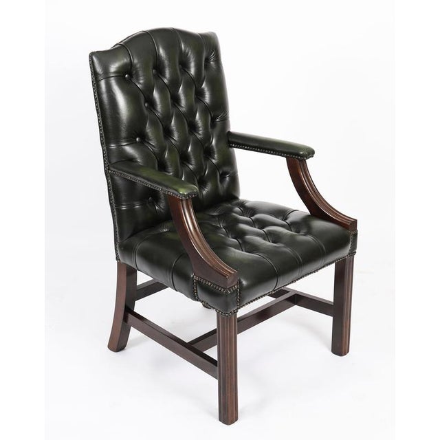 Vintage English Green Gainsborough Leather Desk Chairs, Set of 2 For Sale - Image 3 of 15