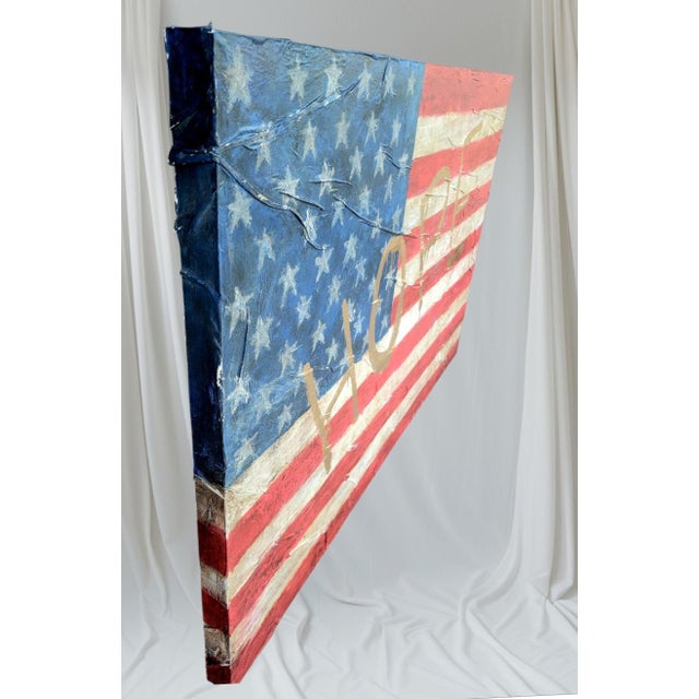 Red 1980s Monumental Custom Made Hand Painted Draped Canvas Distressed American Flag Hope Wall Painting Art For Sale - Image 8 of 17