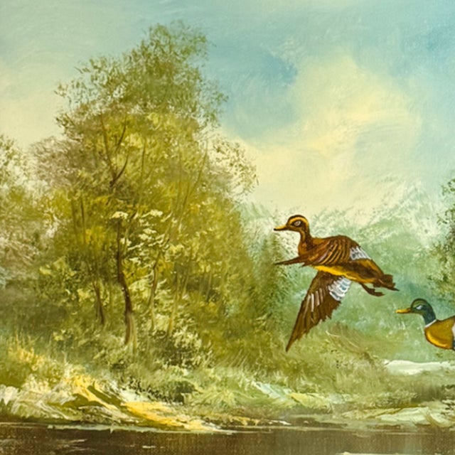 Vintage "Refuge" Original Oil Painting by A. McLaughlin, Mallards in Flight For Sale - Image 4 of 11
