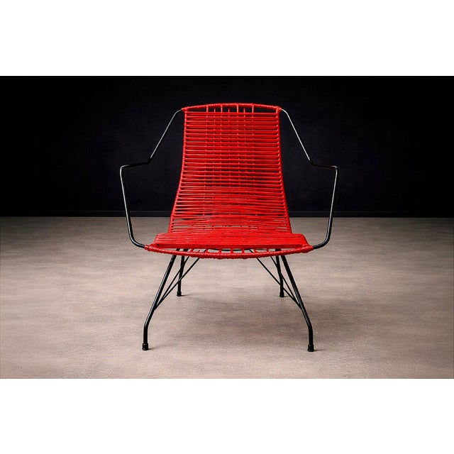 1950s Brazilian Modern Red Synthetic Rope and Iron Armchair, Forma, Brazil, 1950s For Sale - Image 5 of 15