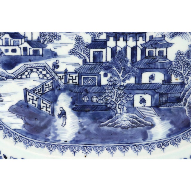 Grand River Landscape: Chinese Export Blue & White Porcelain Large Platter For Sale - Image 11 of 12