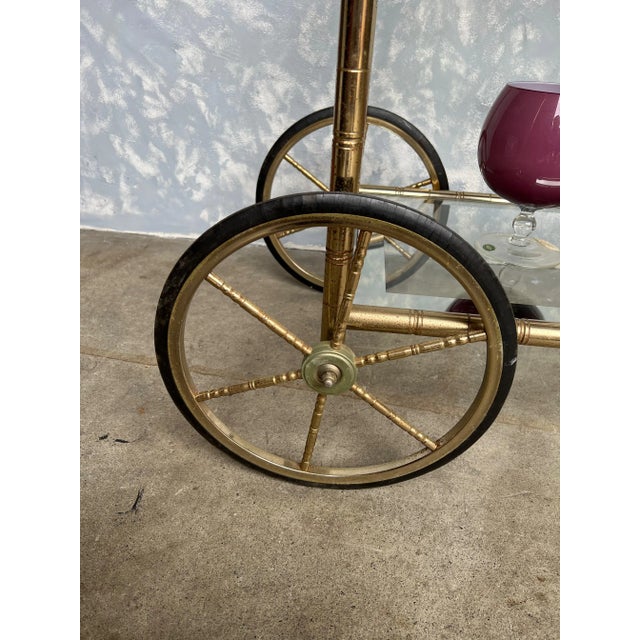Metal French Mid Century Modern Brass Bar Cart For Sale - Image 7 of 13