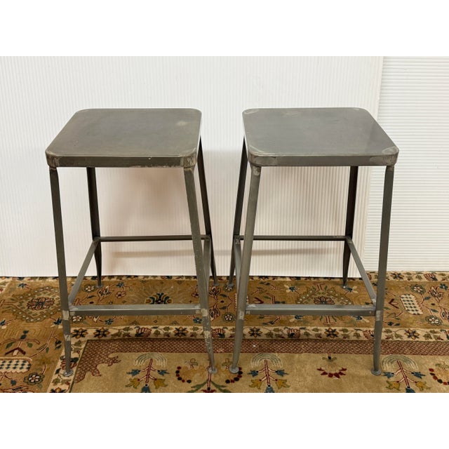 Cb2 Flint Metal Counter Stools, Set of Four For Sale - Image 10 of 11