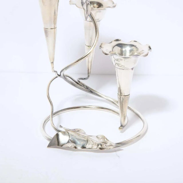 Art Nouveau Morning Glory Silver Plated Candelabras - A Pair For Sale - Image 10 of 13