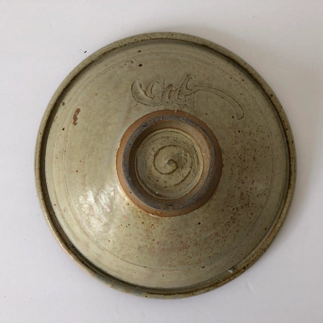 1980s Modern Pottery 8”d Bowl Artist Signed Abstract Design For Sale - Image 5 of 6