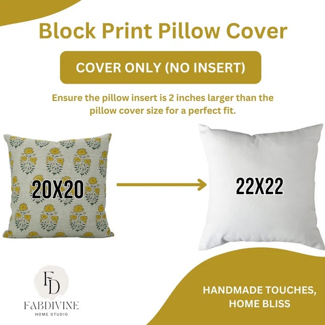 Not Yet Made - Made To Order Fabdivine Block Printed Cushion Cover 22x22 Inch Thick Linen-Mayra For Sale - Image 5 of 5