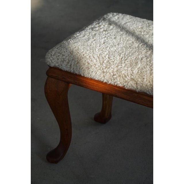 Danish Rococo Style Bench with Cabriole Legs and Lambswool Seat, 1920s For Sale - Image 18 of 18