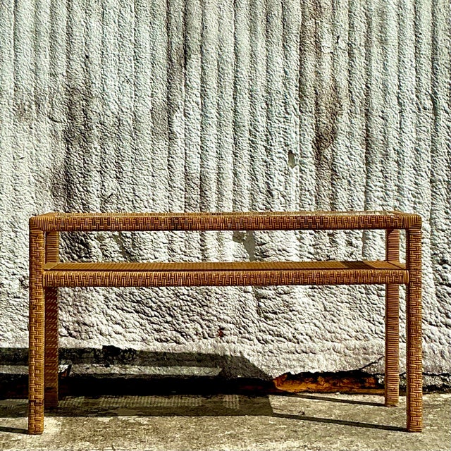 Vintage Coastal Woven Rattan Console Table For Sale In West Palm - Image 6 of 9