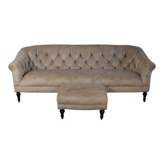 Custom-Upholstered Sofa With Ottoman - Set of 2 For Sale