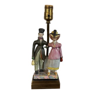 Antique Early 19th Century English Staffordshire Figure of a Regency Couple Mounted as a Table Lamp For Sale