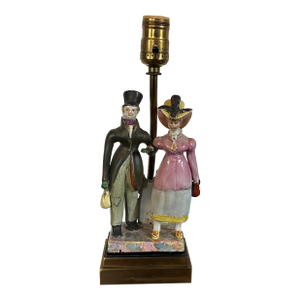 Antique Early 19th Century English Staffordshire Figure of a Regency Couple Mounted as a Table Lamp