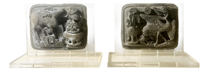 Early 18th Century Chinese Stone Relief Carvings on Custom Lucite Stands - A Pair