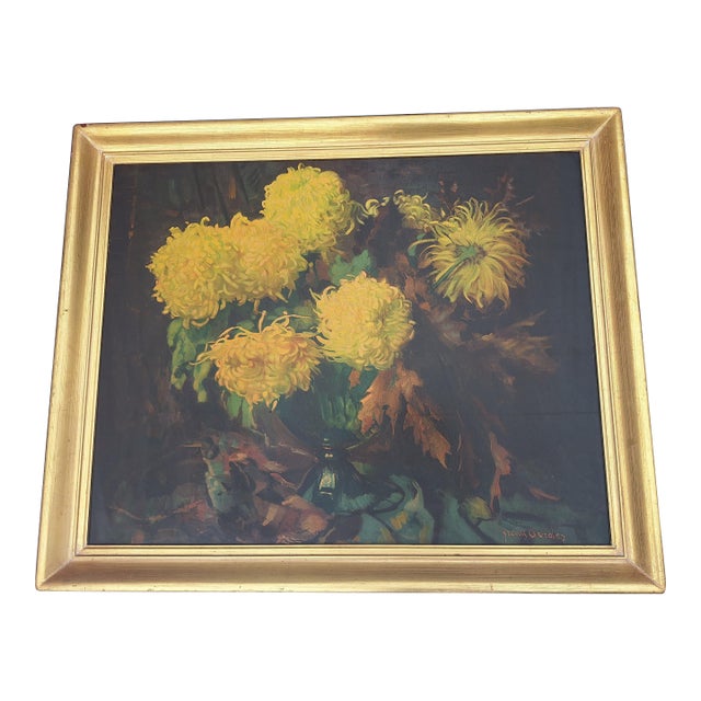 Chrysanthemums Franz Oerder Flowers Still Life Vibrant Yellow 1930s For Sale