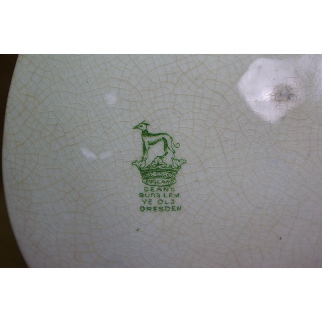 Antique Deans Burslem Dresden Green Chintz Divided Clover Dish 13" For Sale - Image 13 of 14