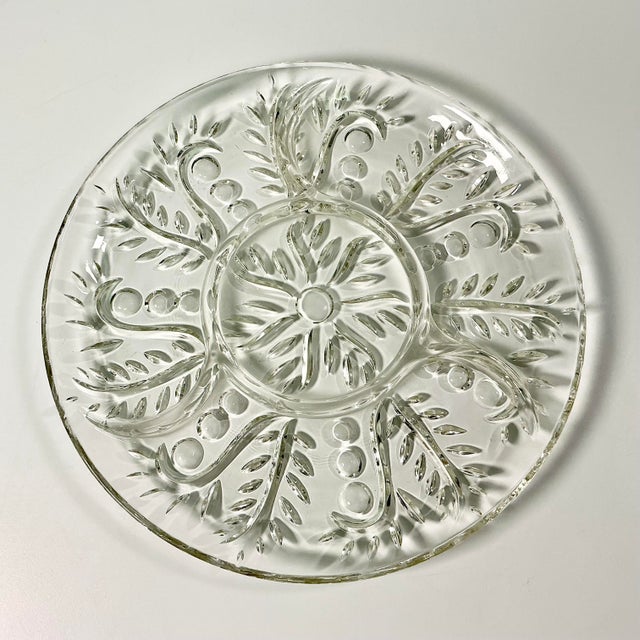 Transparent Mid-Century Americana Hollywood Regency Boho Chic Divided Cut Glass Serving Platter. For Sale - Image 8 of 9