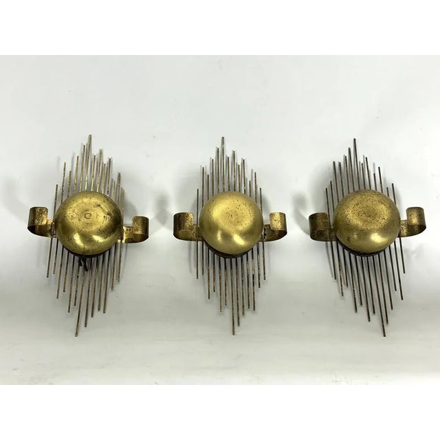 Metal Mid-Century Gilded Metal Sconces, Italy, 1950s, Set of 3 For Sale - Image 7 of 12