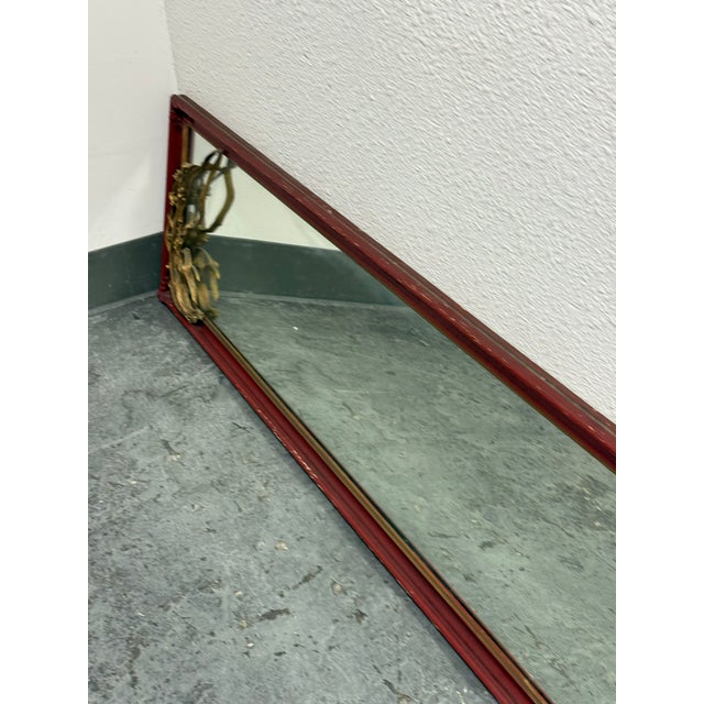 Mid 20th Century Asian-Inspired Red + Gilt Botanical Wall Mirror, Vintage For Sale - Image 5 of 12