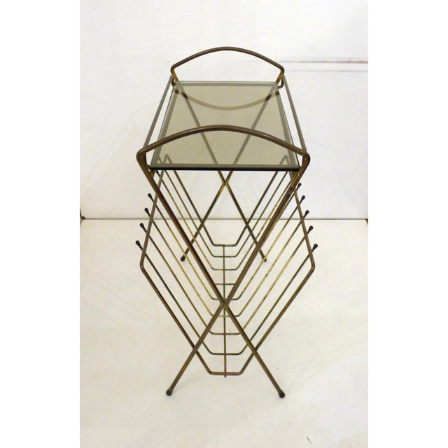 1970s Small End Table with Magazine Rack in Golden Tubular Metal and Smoked Glass, 1970s For Sale - Image 5 of 13