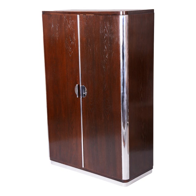 Czech Bauhaus Wardrobe in Chrome, Steel and Oak by Vichr a Spol, 1930s For Sale