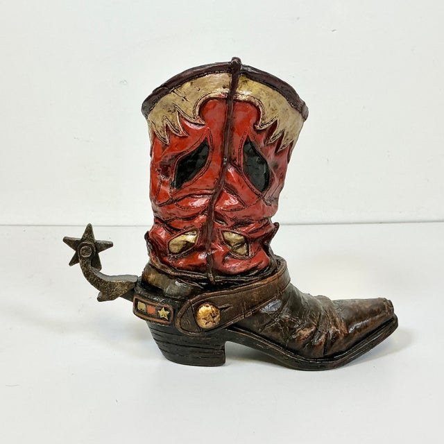 Brick Red Mid-Century Rustic Western Americana Cowboy Boot Planter Vase For Sale - Image 8 of 11