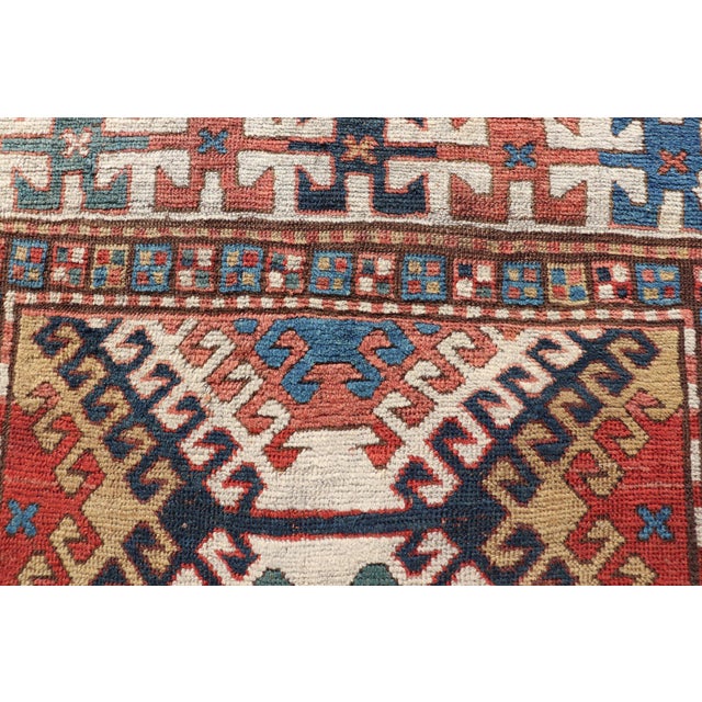 Antique Caucasian Kazak Rug With Geometric Design Medallions 3'10" X7'4" For Sale - Image 11 of 13