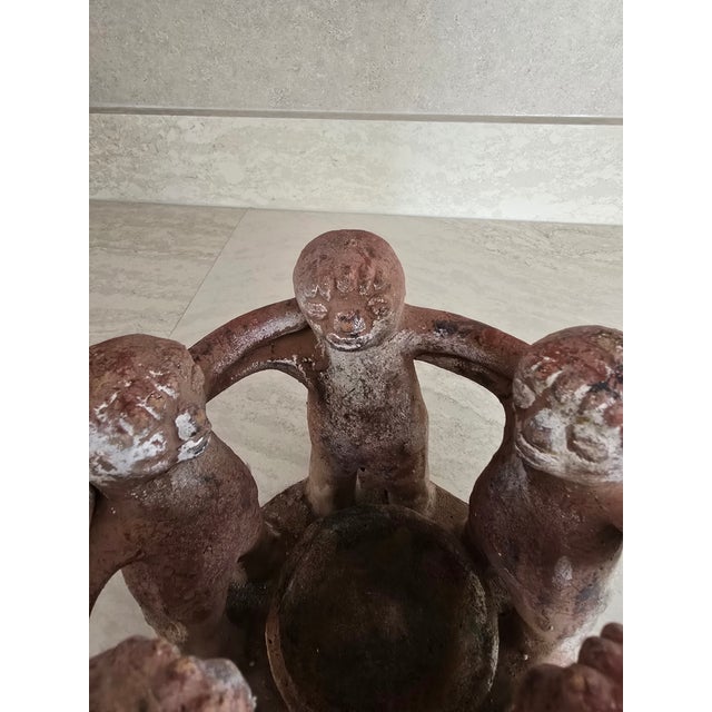 Brick Red Mid-Century Folk Art Clay Candle Holder With Five Figures in a Circle For Sale - Image 8 of 8