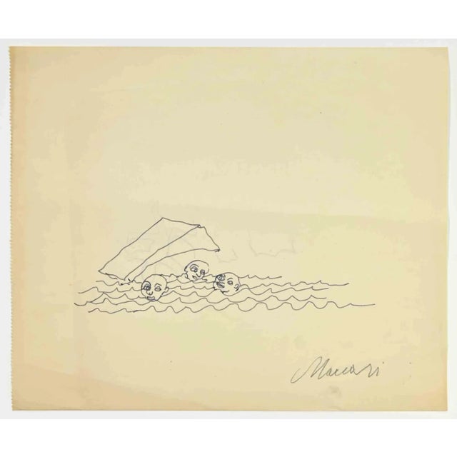 Modern Mino Maccari, Swimmers, Ink Drawing, 1950s For Sale - Image 3 of 3