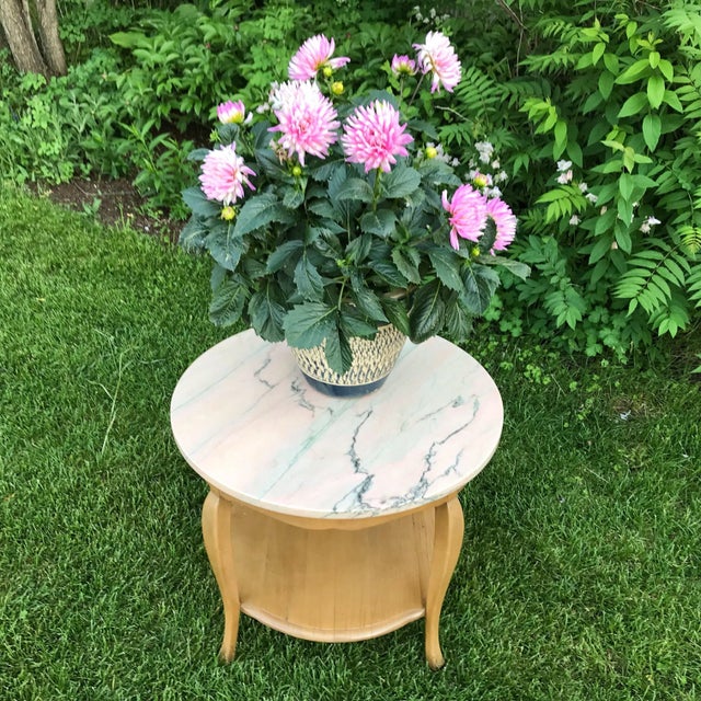 French Country Mid 20th Century French Country Pink Marble Top Accent Table For Sale - Image 3 of 13