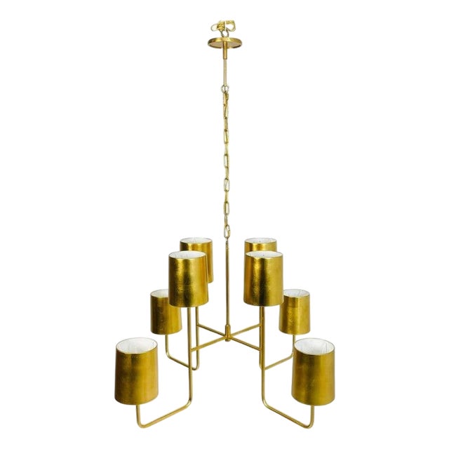 Visual Comfort Barbara Barry “Go Lightly” 8-Light Gold Leaf Chandelier For Sale