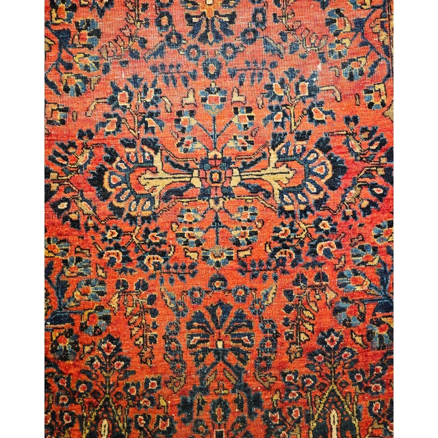 Textile Vintage Persian Sarouk Area Rug, Hand-Knotted Wool, Allover Floral Pattern, 3x5, Red& Navy For Sale - Image 7 of 14