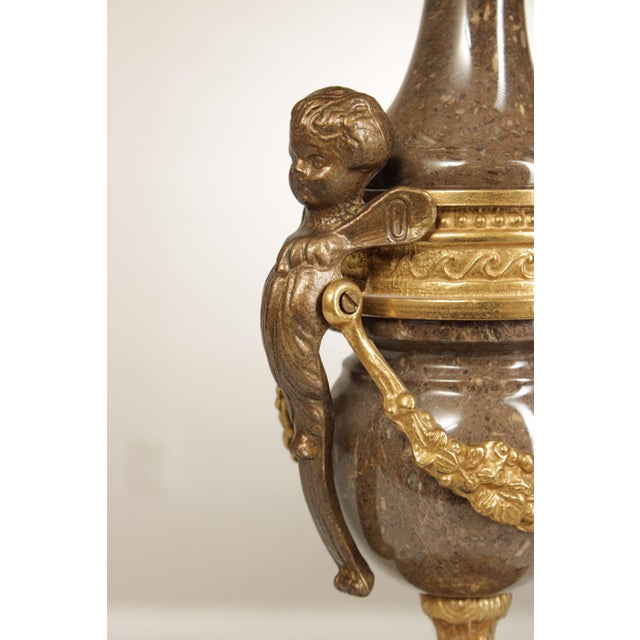 Brass Brevettato Italian Pair of Marble and Gilt Bronze Candelabra For Sale - Image 8 of 12