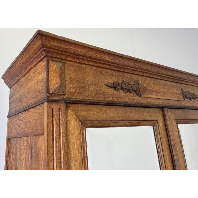 French Two-Door Wardrobe in Oak with Mirror For Sale - Image 3 of 18