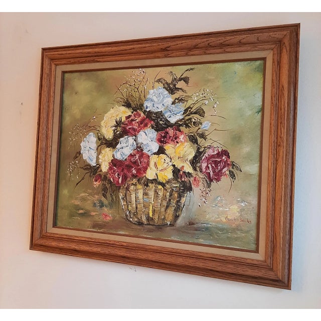 Mid 20th Century Vintage Floral Still-Life Impasto Painting Flowers Signed For Sale - Image 5 of 10