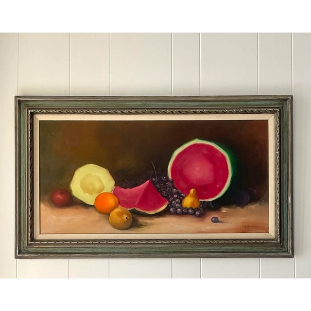 Wood Vintage Signed Fruit Still Life Oil Painting on Canvas For Sale - Image 7 of 15