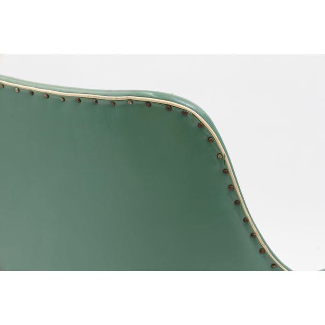 Late 20th Century Vintage Green Vinyl Two-Seat Bench With Brass Tipped Metal Legs For Sale - Image 5 of 8