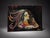 A bold expressive portrait canvas artwork featuring a dramatic female side-profile figure with colorful flowing hair set...