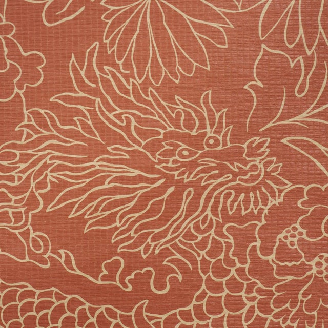 Traditional Sample - Schumacher Chiang Mai Dragon Silhouette Raffia Wallcovering In Terracotta For Sale - Image 3 of 5