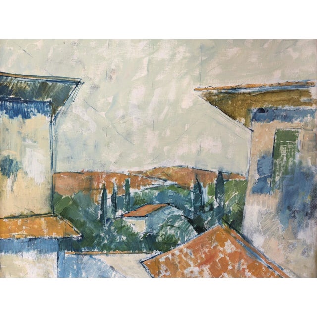 Mid-Century Modern "Rustic Houses" Vintage Swedish Landscape Oil Painting, Framed For Sale - Image 12 of 12